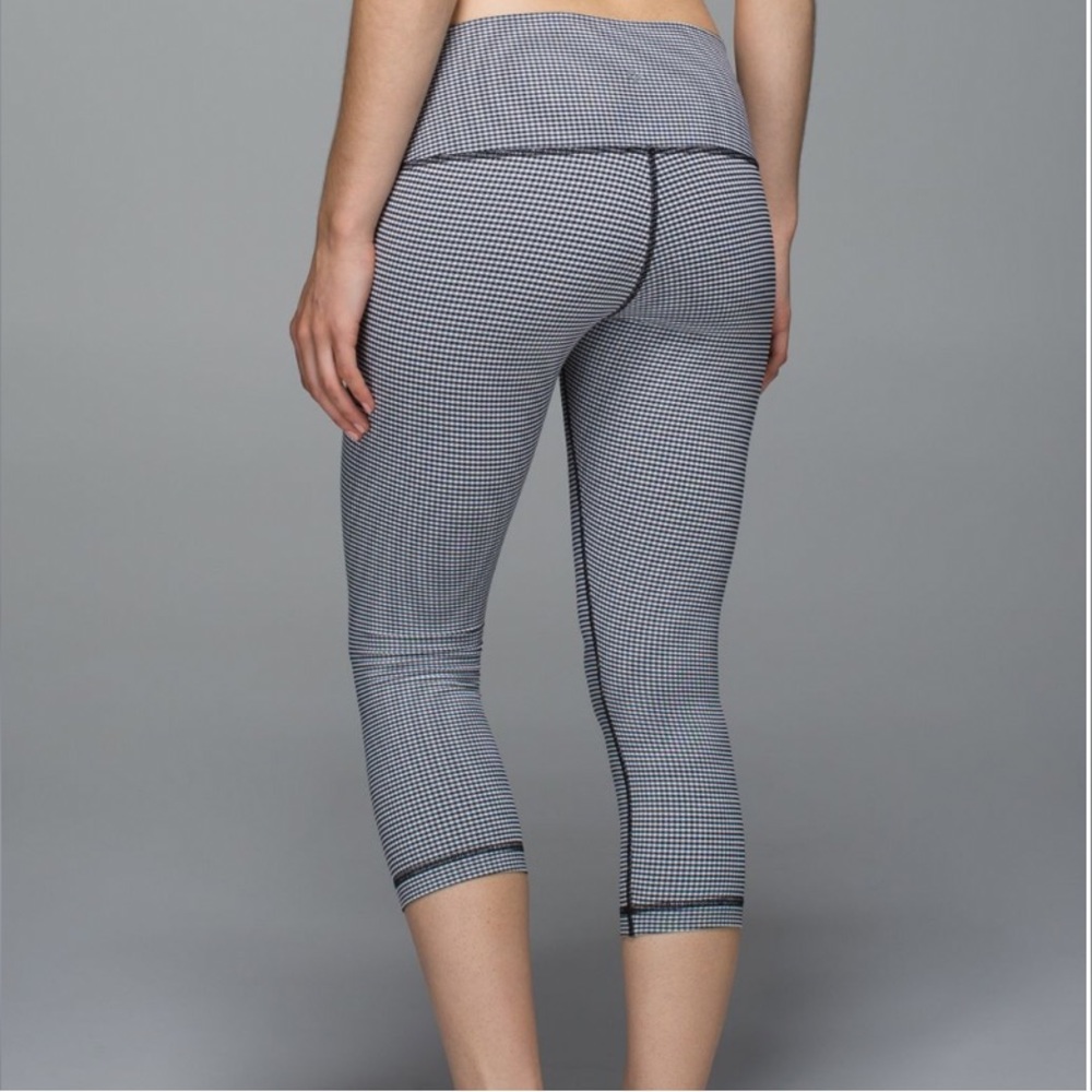 Lululemon Wunder Under Crop Leggings Gingham Luon White Blue